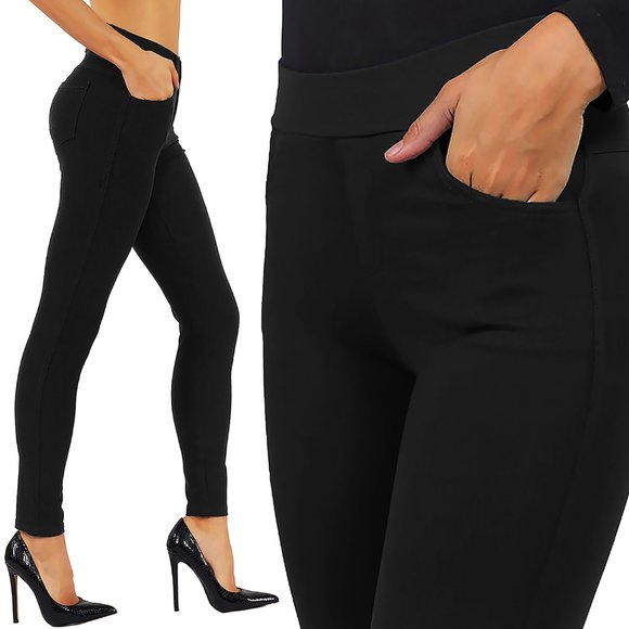 Pants - Ponte Knit Slim Fit Pants Pull-Up Style CF002